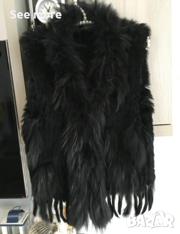 Natures Collection eлек в черно с естествен косъм заек и лисица XS/Sсица XS/S