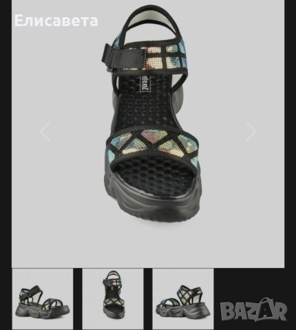 Дамски сандали на платформа ,сребристи и черни блестящи , снимка 2 - Сандали - 41760845