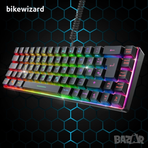 K208 Компактна TKL кабелна клавиатура RGB 69 клавиша – Черна НОВА, снимка 2 - Клавиатури и мишки - 52842165
