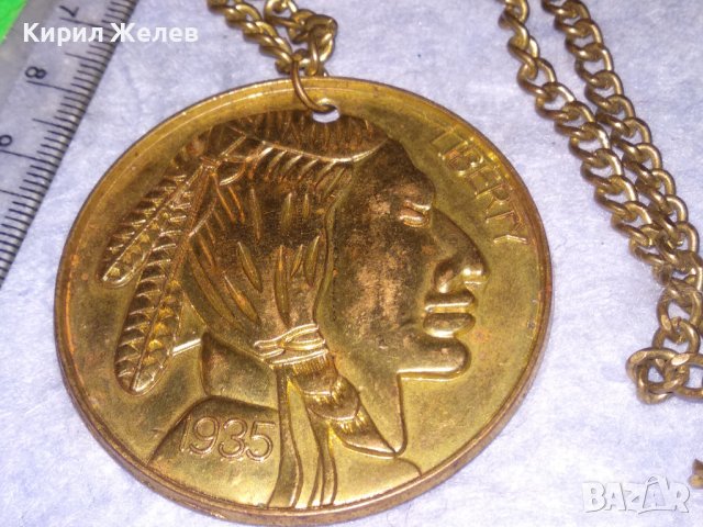 СТАР МНОГО ИНТЕРЕСЕН МЕДАЛЬОН Тип РЯДКА МОНЕТА - САЩ със СТОМАНЕНО ЗЛАТИСТО СИНДЖИРЧЕ ВЕРИЖКА 37106, снимка 7 - Антикварни и старинни предмети - 40420585