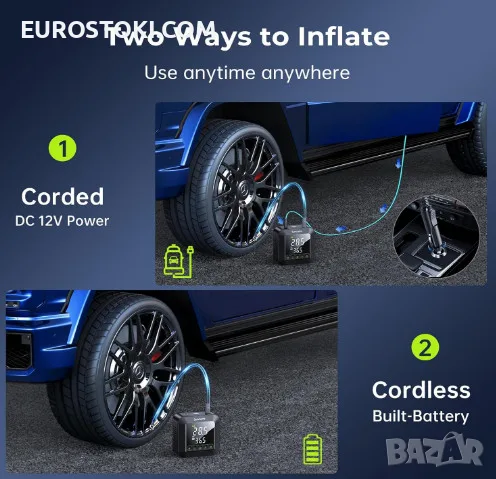 Преносима помпа за гуми Syncwire, преносим въздушен компресор 150 PSI за автомобилни гуми, LCD , снимка 6 - Аксесоари и консумативи - 56108354