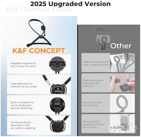 Нов K&F Concept MagSafe държач за телефон с въртене и стабилен ремък, снимка 2 - Чанти, стативи, аксесоари - 52501551