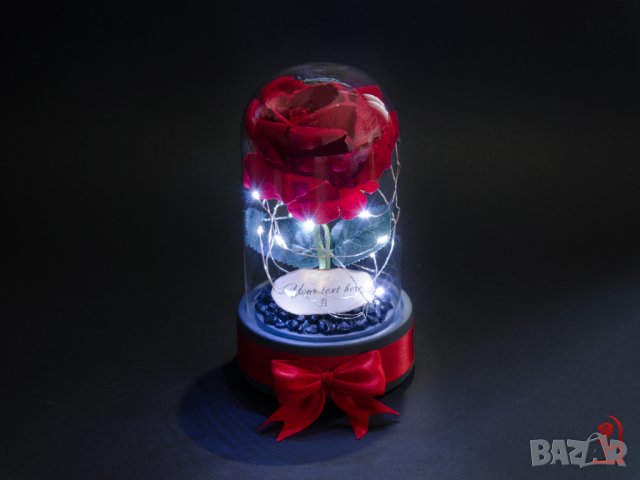 Вечна Роза в Стъкленица с Лампички / LED светлини / Подарък за Рожден Ден - Светеща Вечна Роза, снимка 1 - Подаръци за жени - 42689991