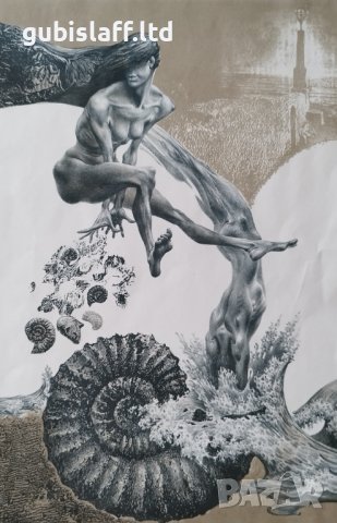 Картина, "Фрагменти от странни морета", худ. Ю. Йорданов, 1999 г, снимка 2 - Картини - 42391920