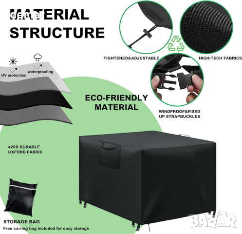BHFRGAS Калъф за градински мебели водоустойчив, черен, 125x125x74cm, снимка 2 - Градински мебели, декорация  - 44798218