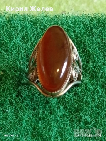Винтидж сребърен пръстен с ювелирно фасетиран Балтийски кехлибар майсторска изработка 48630, снимка 3 - Пръстени - 52925402