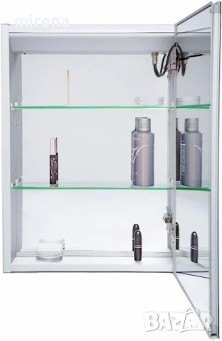 Шкаф за баня с огледало и една врата с ЛЕД LED осветление алуминий, снимка 4 - Шкафове - 53298482