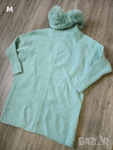 НОВА луксозна жилетка / палто с качулка с косъм в цвят:мента и син на намаление , снимка 6 - Жилетки - 53428649