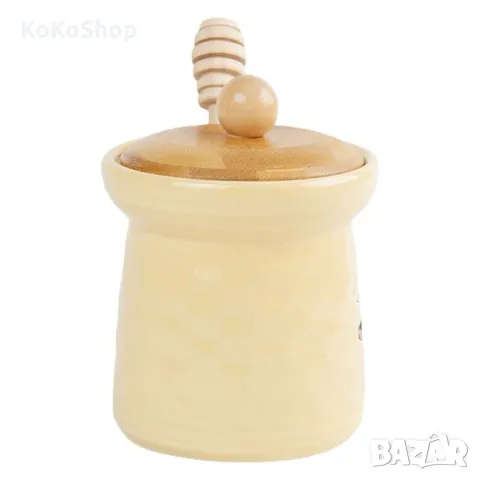 Буркан за мед с дървен капак и лъжичка-465 мл./буркан за мед, снимка 4 - Аксесоари за кухня - 50317379