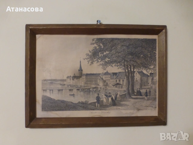 Стара гравюра "Изглед от Дюселдорф" 1900 г