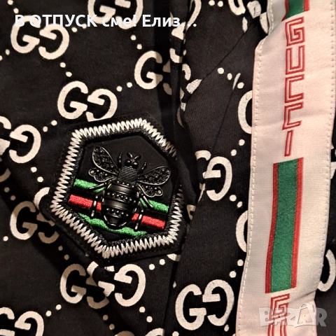 тениска маркова Гучи с обемна емблема-пчела апликация,черна нова