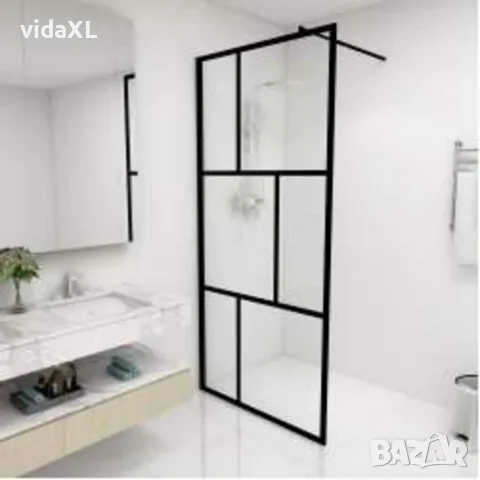 vidaXL Преграден параван за баня, закалено стъкло, черен, 90x195 см, снимка 2 - Душове - 56146162