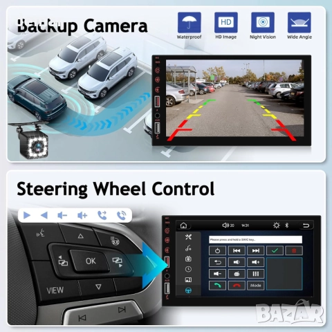 Двудиново автомобилно радио с безжичен Carplay и Android Auto, 7 инча, снимка 6 - Аксесоари и консумативи - 52294062