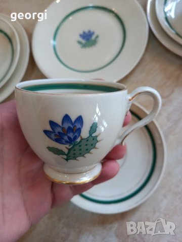 Троен сет датски фин костен порцелан кактус KPM Kobenhavns Maleri, снимка 6 - Чаши - 39335365