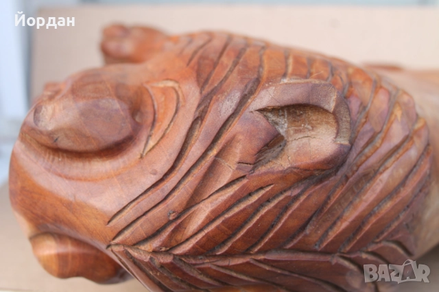 Дървена скулптура на лъв, снимка 8 - Антикварни и старинни предмети - 52392568