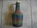 Старо Ръчно Плетена Бутилка/Шише-Ретро-Винтидж-Оплетка С Цветни Медни Жици, снимка 3