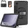 Калъф за Samsung Galaxy Tab A9 8.7 Inch 2023 държач за писалка, въртяща се стойка, каишка, черен, снимка 1 - Калъфи, кейсове - 44438427