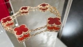 Van Cleef & Arpels VCA 5 Motifs Rose Gold Red Carnelian Vintage Alhambra Дамска Гривна, снимка 2