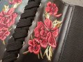 Колан/корсет за талия с бродерия цветя, имитация на кожа и ластик в черен цвят, снимка 6