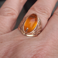 Руски златен пръстен с естествен кехлибар, снимка 1 - Пръстени - 44775039
