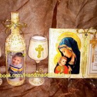 Подарък за Кръстници- Сервиз и декоративна свещ със снимка, снимка 3 - Подаръци за кръщене - 41001552