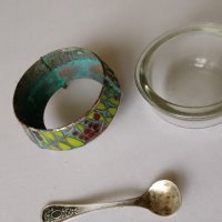 Винтидж руска мелхиорна с  емайлирана за сол   с лъжица, снимка 7 - Антикварни и старинни предмети - 42087417