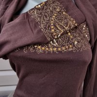 Кафява блуза трико с дълъг ръкав и златисти паети, снимка 2 - Блузи с дълъг ръкав и пуловери - 38977919