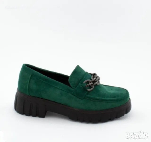 Дамски мокасини от велур зелено , снимка 1