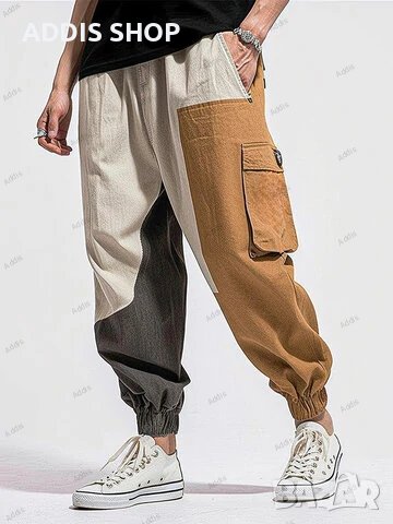 Мъжки карго панталони с цветни блокове, пачуърк, еластичен маншет, снимка 1