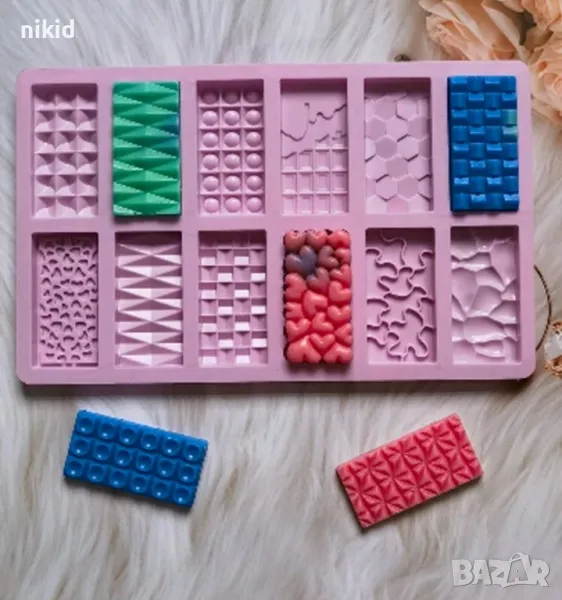 12 вида шоколад шоколадов блок парченца различни текстури силиконов молд форма фондан гипс смола, снимка 1