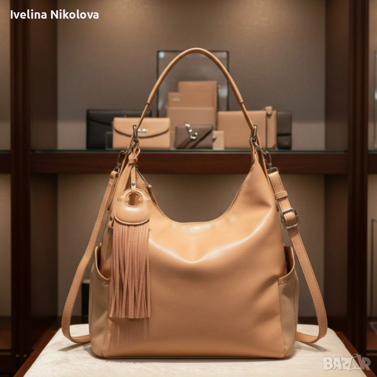 Дамска чанта с висулка и странични джобове в 7 цвята — стилна, вместителна и практична, снимка 1