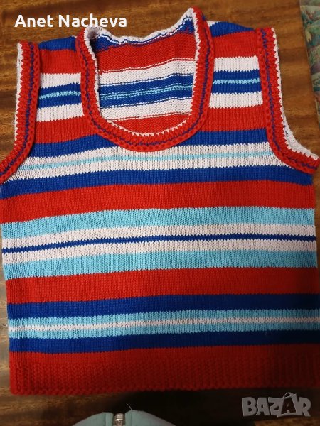 Пуловер  детски без ръкав, домашно плетен, снимка 1