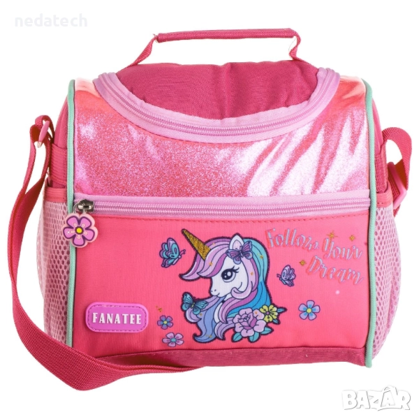 Термо чанта за обяд Fanatee с еднорог, Розов, 22x14x21 см., снимка 1
