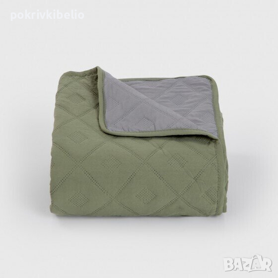 #Покривка за легло, #Шалте - Зелено и Сиво - АРЕНА. Произход България., снимка 1