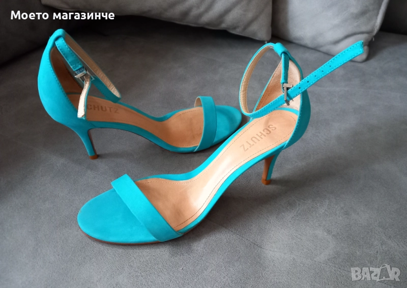Уникални тюркоазени сандали Schutz от естествен набук - №38, снимка 1