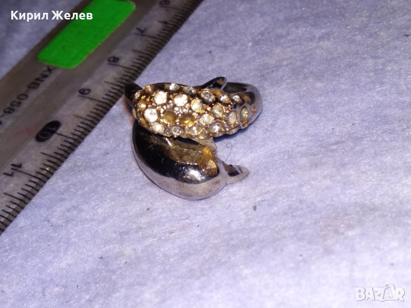 СТАР ПОСРЕБРЕН ФИГУРАЛЕН КРИСТАЛЕН АРТ ПРЪСТЕН - ДЕЛФИНЧЕТА от БЛАГОРОДНА СТОМАНА 14539, снимка 1