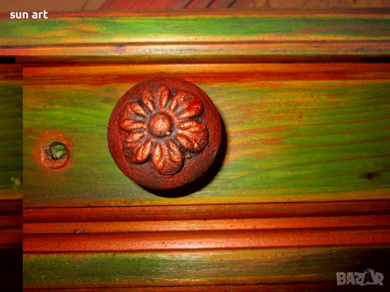 дървена арт закачалка зелена-80см, снимка 1