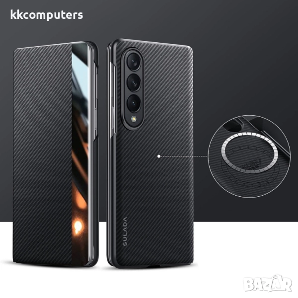 Калъф SULADA Kevlar за Samsung Galaxy Z Fold4 – смарт капак с прозорец, кожена текстура и магнитна ф, снимка 1