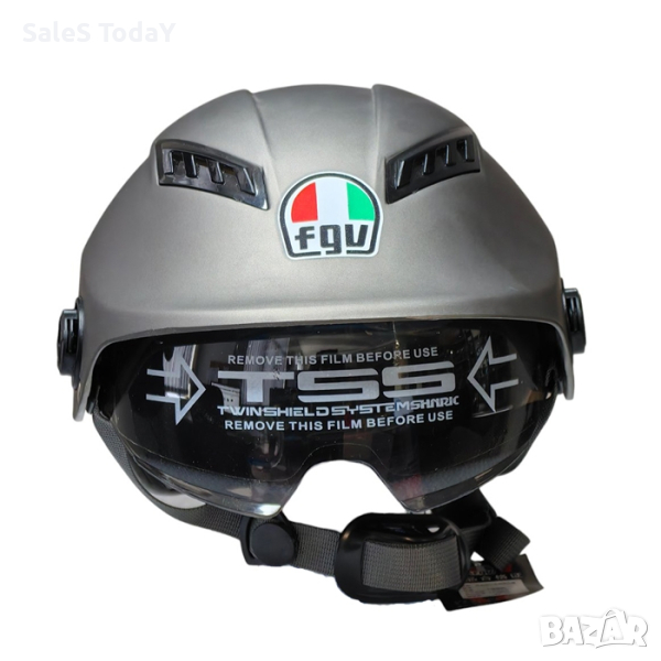 Каска за мотоциклет, прозрачен Визьор и Спойлер, сив/ графит- мат, снимка 1