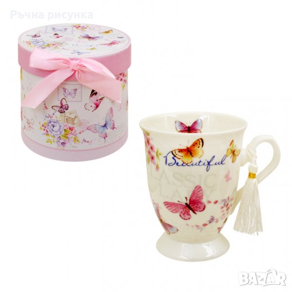 Луксозна чаша за чай в кутия "Цветя" /керамика/., снимка 1