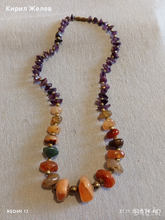 КОЛИЕ от АМЕТИСТ и КАРНЕОЛ с МЪНИСТА от ЕСТЕСТВЕНИ КАМЪНИ 27080, снимка 1