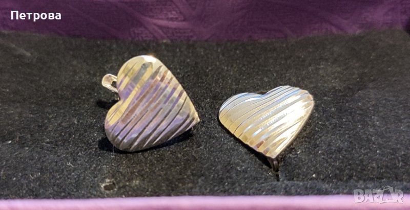 Сребърни обеци сърца, с лазерна обработка , снимка 1