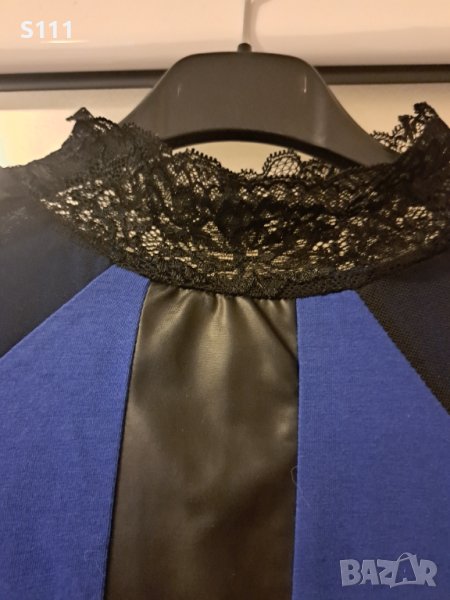 Ефектна блузка, комбинация от плат, дантела и кожа, снимка 1