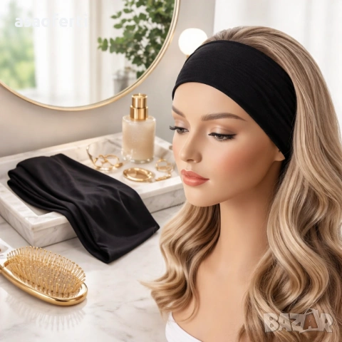 Универсална широка памучна лента за глава – стил и комфорт (черна), снимка 5 - Аксесоари за коса - 53383936