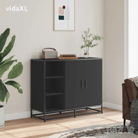 vidaXL Сайдборд, черен, 92x35x76 см, инженерно дърво, снимка 3 - Бюфети - 56148239