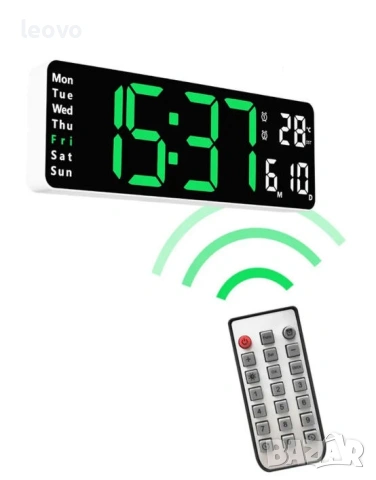 Голям електронен часовник DS-6629 с дистанционно управление, дата, термометър, таймер и аларми, снимка 14 - Стенни часовници - 42589111