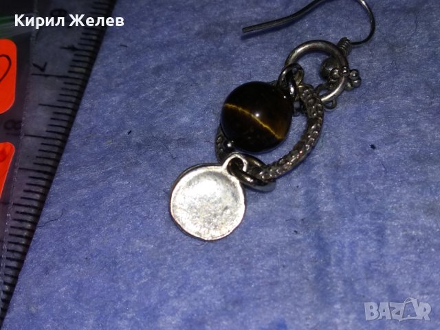 ПОСРЕБРЕНА МЕДНА СКЪПОЦЕННА АР НУВО ОРНАМЕНТИРАНА ОБЕЦА с РЪЧНО ПОЛИРАН КАМЪК ТИГРОВО ОКО 38230, снимка 14 - Обеци - 40933126