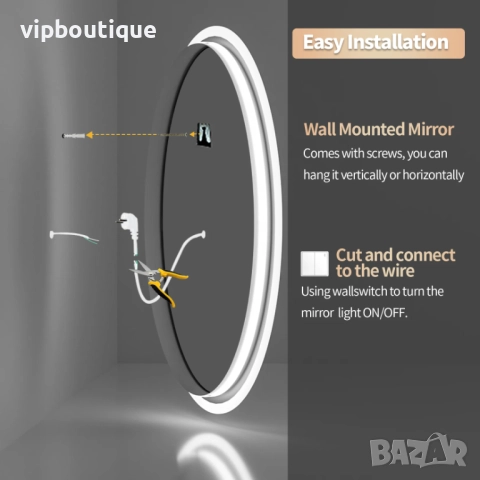 Огледало за баня с 3-цветно LED осветление и нагревател 60 см. / Ф60, снимка 11 - Огледала - 52217458