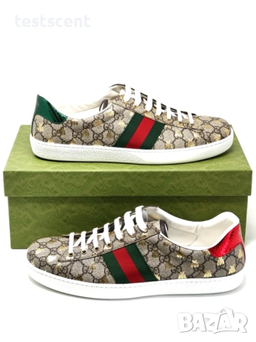Мъжки кецове Gucci Ace Sneakers Beige GG Supreme Golden Bee EU 46.5 UK 12.5 US 13 Нови с кутия, снимка 12 - Кецове - 53490019