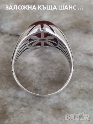 Стар сребърен пръстен с карнеол , снимка 5 - Пръстени - 40670852